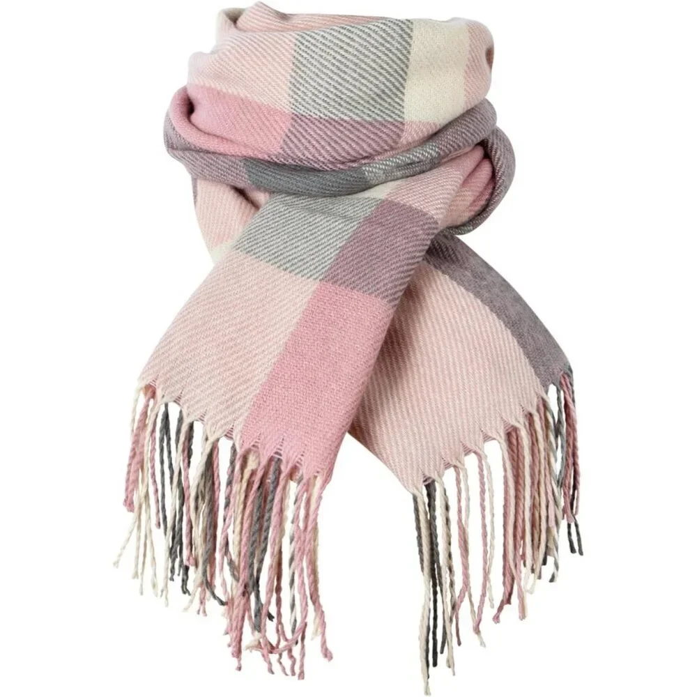 Women's Beige Grey Lattice Scarf Fashion Long Plaid Shawls Wraps Big Grid Winter